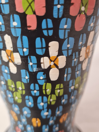 Ваза винтажная Agadir Marokko, черная керамика с красочным цветочным декором, 15,5 x 9,5 см, Марокко, 1960-70гг.