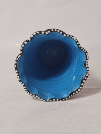 Ваза винтажная Agadir Marokko, черная керамика с красочным цветочным декором, 15,5 x 9,5 см, Марокко, 1960-70гг.