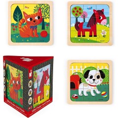 Janod Chunky Holzfiguren-Puzzle Baustelle (7 Teile)\/ Display 4 Stck. Массивная деревянная фигурка-пазл строительная площадка (7 деталей)/ дисплей 4 шт.