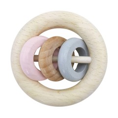 HESS Babyspielzeug Rundrassel mit 3 Ringen rosa Детская игрушка круглая погремушка с 3 кольцами розовая