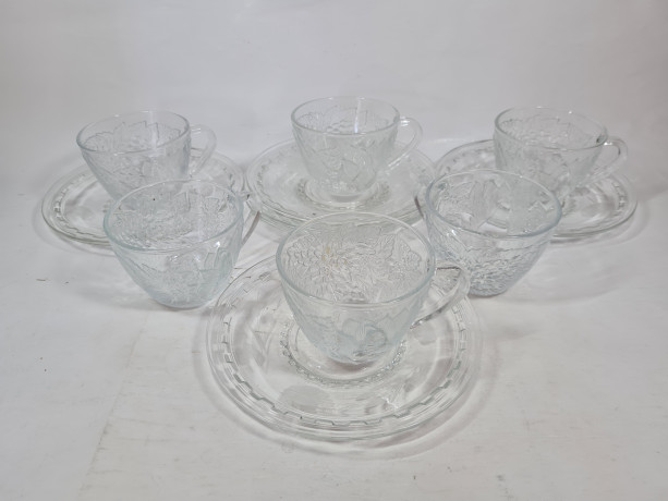 Набор для чая винтажный OG Kristall с фруктовым декором, хрусталь, чайная пара - 6 шт. Германия, 1960-70гг.