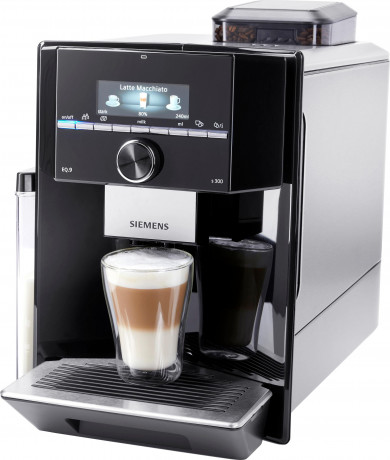 SIEMENS SIEMENS Kaffeevollautomat EQ.9 s300 TI923509DE, schwarz/Edelstahl, extra leise, autom. Milchsystem-Reinigung, bis zu 6 Profile  Плностью автоматическая кофемашина SIEMENS EQ.9 s300 TI923509DE, черный/нержавеющая сталь, особо тихая, автоматическая.