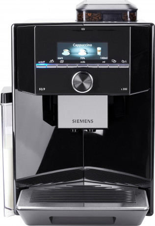 SIEMENS SIEMENS Kaffeevollautomat EQ.9 s300 TI923509DE, schwarz/Edelstahl, extra leise, autom. Milchsystem-Reinigung, bis zu 6 Profile  Плностью автоматическая кофемашина SIEMENS EQ.9 s300 TI923509DE, черный/нержавеющая сталь, особо тихая, автоматическая.
