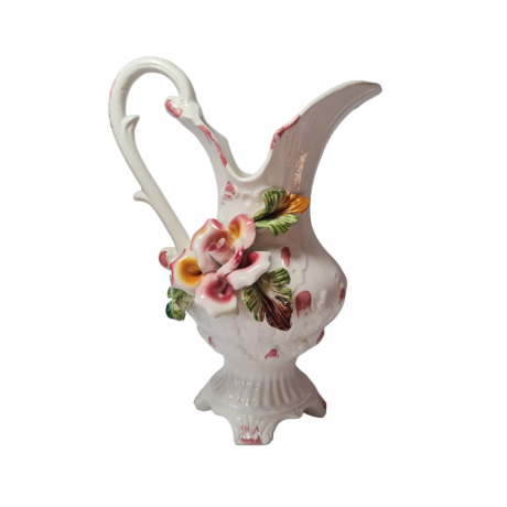 Capodimonte Italy Белый Кувшин/Ваза с фактурным узором и розой, 29см x 21см, Италия, 1960-70гг.