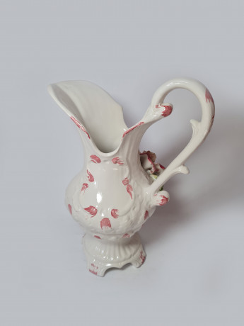 Capodimonte Italy Белый Кувшин/Ваза с фактурным узором и розой, 29см x 21см, Италия, 1960-70гг.