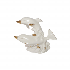Белая фарфоровая фигурка с позолотой &quot;Два дельфина&quot; 11 x 13 см, Италия, 1970-80гг.