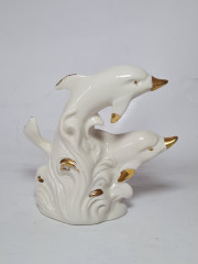 Белая фарфоровая фигурка с позолотой &quot;Два дельфина&quot; 11 x 13 см, Италия, 1970-80гг.