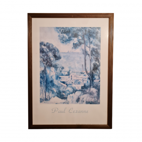 Картина винтажная / репродукция Поль Сезанн "Вид на Вид на Л'Эстак и замок д' Иф (1839-1906)", большой формат, в раме, 55 х 75.5 см, Бельгия, 1980-90гг.