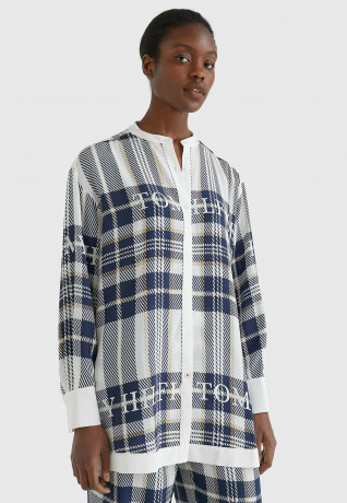 Tommy Hilfiger ICONS RELAXED FIT Button-down blouse icon branded l chk ecru p blue ICONS RELAXED FIT Блузка на пуговицах значок фирменный l chk ecru p синий