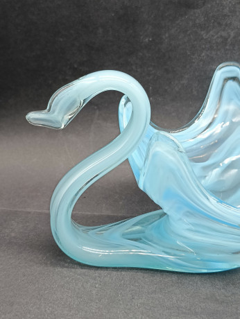 Конфетница винтажная Im Stil Murano "Лебедь" в голубых тонах, стекло, 22.5 см, Германия, 1970-80гг.