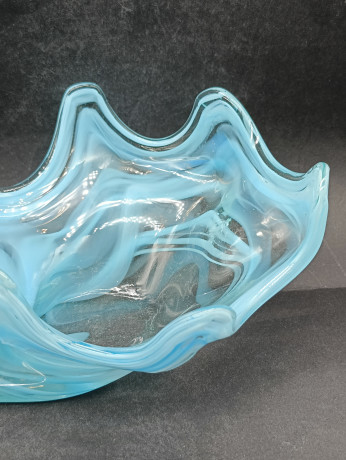 Конфетница винтажная Im Stil Murano "Лебедь" в голубых тонах, стекло, 22.5 см, Германия, 1970-80гг.