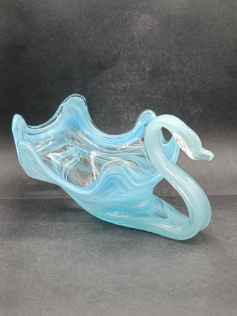 Конфетница винтажная Im Stil Murano "Лебедь" в голубых тонах, стекло, 22.5 см, Германия, 1970-80гг.
