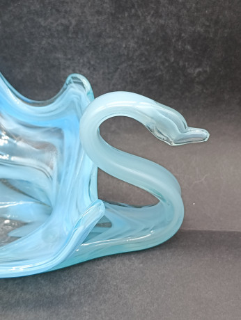 Конфетница винтажная Im Stil Murano "Лебедь" в голубых тонах, стекло, 22.5 см, Германия, 1970-80гг.