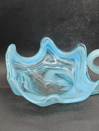 Конфетница винтажная Im Stil Murano "Лебедь" в голубых тонах, стекло, 22.5 см, Германия, 1970-80гг.
