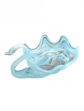 Конфетница винтажная Im Stil Murano "Лебедь" в голубых тонах, стекло, 22.5 см, Германия, 1970-80гг.