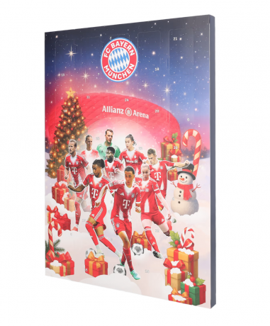 FC Bayern Schoko Adventskalender 180g, Адвент-календарь 2025 ФК Бавария, 24 сладких сюрприза, 43см х 31см, 180 грамм