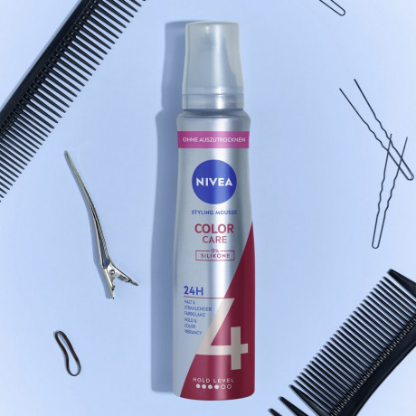 NIVEA Color Schutz Schaumfestiger, 150 ml, Нивеа Мусс для окрашенных волос, пантенол и витамин B3, защита цвета, термозащита, до 24ч фиксация, 150 мл