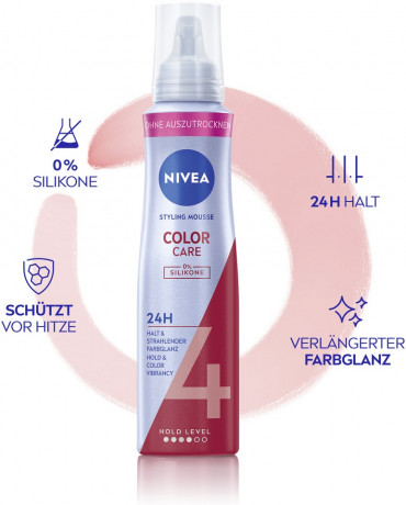 NIVEA Color Schutz Schaumfestiger, 150 ml, Нивеа Мусс для окрашенных волос, пантенол и витамин B3, защита цвета, термозащита, до 24ч фиксация, 150 мл