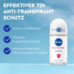 NIVEA Dry Comfort Anti-Transpirant Roll-On, 50 ml, Нивеа Антиперспирант ролик, Dual Protect, 0% спирта, 72ч сухость, 50 мл