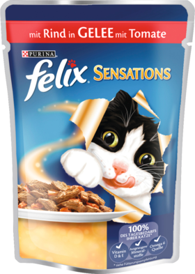 Felix Влажный корм Для кошек, Sensations с Говядиной в желе с Помидорами	, 100 г