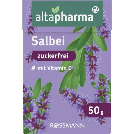 altapharma Salbei-Bonbons mit Vitamin C sugarfrei Конфеты Шалфей с Витамином С для лечения шеи и горла, без сахара 50 г