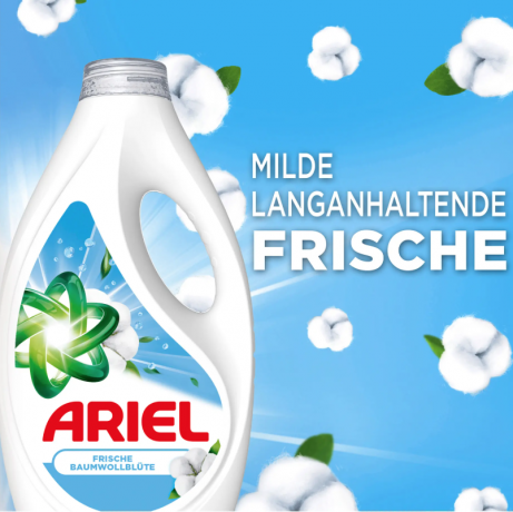 Ariel Vollwaschmittel Flussig Frische Baumwollblute 20WL, Гель для стирки универсальный с ароматом свежести, 20 загрузок (900мл)