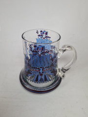 Стеклянный кувшин для воды с рисунком в сине-фиолетовых тонах с зеленой окантовкой 14 х 14 см, Германия, 1960-70гг.