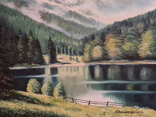 Картина винтажная "Горный пейзаж", масло, в раме, 73.5 х 80 см, Германия, 1980-90гг.