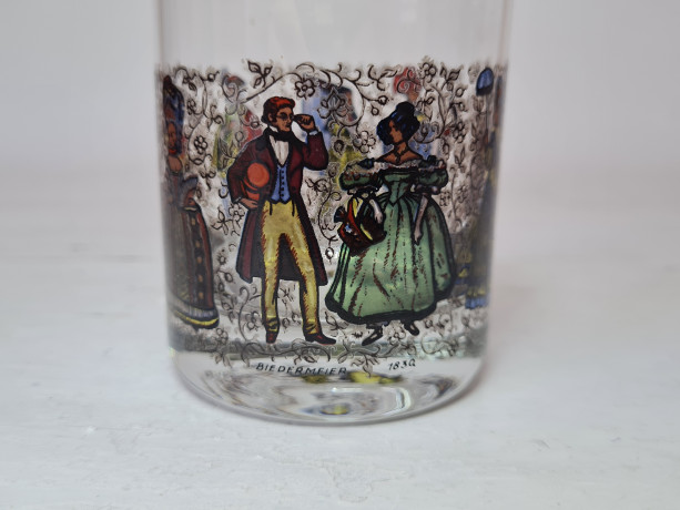 Стакан винтажный с изображением дворянских пар Рококо, стекло, 0.35 л, Германия, 1980-90гг.
