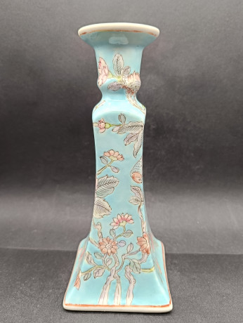 Подсвечник винтажный в китайском стиле, в пастельных тонах, с цветочным декором, фарфор, 22 см, Германия, 1970-80гг.