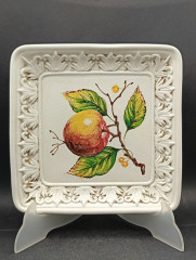 Тарелка декоративная винтажная &quot;Яблоко&quot;, майолика, керамика, 20 х 20 см, Италия, 1960-70гг.
