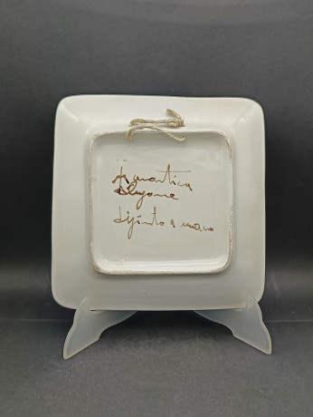 Тарелка декоративная винтажная "Яблоко", майолика, керамика, 20 х 20 см, Италия, 1960-70гг.