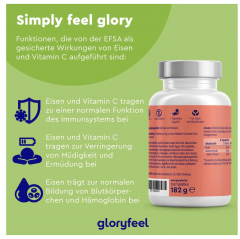gloryfeel Iron with Vitamin C (40 mg), 240 Tablets,  Железо с витамином C для энергии (Германия), бисглицинат с ацеролой, 240шт