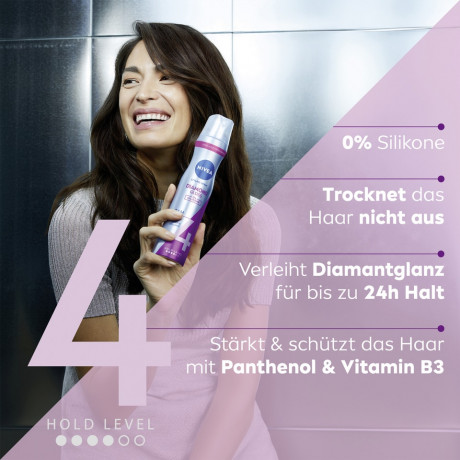NIVEA Diamant Glanz Haarspray, 250 ml, Нивеа Лак для волос, пантенол и витамин B3, бриллиантовый блеск, до 24ч фиксация, 250 мл