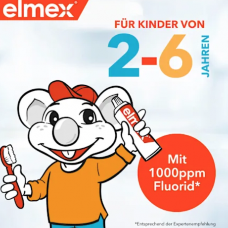 elmex Zahnpasta Kinder 2-6 Jahren, 50 ml Детская зубная паста для 2-6 лет с комплексом Neo-Aminex для защиты от кариеса, 50 мл