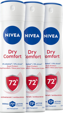 NIVEA Dry Comfort Anti-Transpirant Spray Vorteilsset, 450 ml (3x150 ml), Нивеа Антиперспирант спрей, Dual Protect, 0% спирта, 72ч сухость, набор, 450 мл