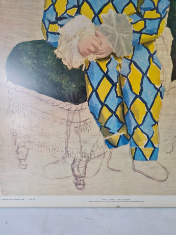 Картина винтажная "Поль в костюме Арлекина (1924)" Пикассо, типография Зауэрлин и Пфайффер (Швейцария), 60 x 50 см, Германия, 1960-70гг.