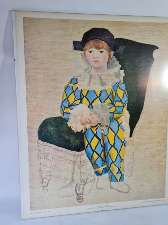 Картина винтажная "Поль в костюме Арлекина (1924)" Пикассо, типография Зауэрлин и Пфайффер (Швейцария), 60 x 50 см, Германия, 1960-70гг.