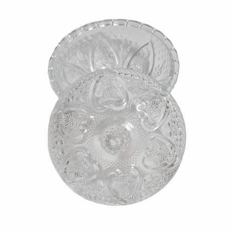 Чаша винтажная с крышкой, объемный декор, стекло, 13 см, Польша, 1960-70гг.