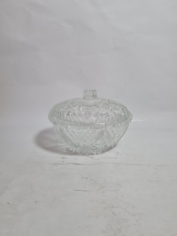 Чаша винтажная с крышкой, объемный декор, стекло, 13 см, Польша, 1960-70гг.