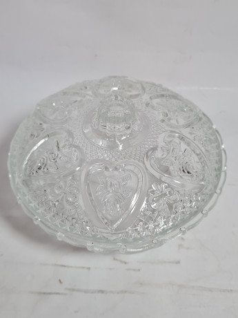 Чаша винтажная с крышкой, объемный декор, стекло, 13 см, Польша, 1960-70гг.