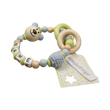 kleinerStorch Greifling mit Name – Jungen Beissring personalisiert – Holz Rassel Bar blau Персонализированное кольцо для прорезывания зубов с именем