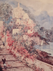 Картина винтажная Eugenio Magno &quot;Побережье Италии&quot;, в позолоч. раме, 50.5 х 41 см, Италия, 1980-90гг.