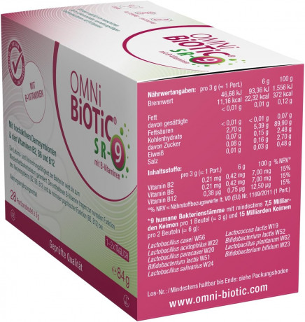 OMNi BiOTiC SR-9 with B Vitamins 28st (84g),  Пробиотик 2-в-1 с витаминами B2, B6, B12, 9 штаммов бактерий для кишечника и нервной системы, от усталости и стресса, 28 порций х 3г 