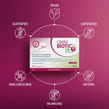 OMNi BiOTiC SR-9 with B Vitamins 28st (84g),  Пробиотик 2-в-1 с витаминами B2, B6, B12, 9 штаммов бактерий для кишечника и нервной системы, от усталости и стресса, 28 порций х 3г 