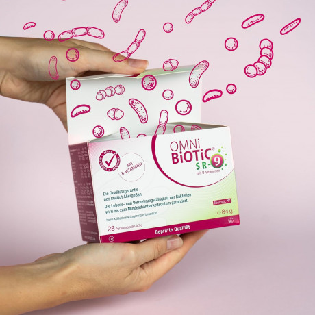 OMNi BiOTiC SR-9 with B Vitamins 28st (84g),  Пробиотик 2-в-1 с витаминами B2, B6, B12, 9 штаммов бактерий для кишечника и нервной системы, от усталости и стресса, 28 порций х 3г 