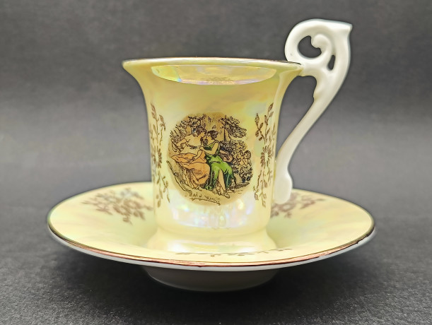 Кофейная пара винтажная Kahla "Беседа" в бежевых тонах, фарфор, Германия, 1960-70гг.