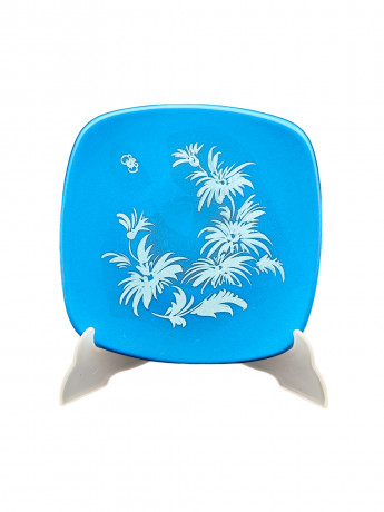 Тарелка декоративная винтажная Karlsruhe, ботанический декор, майолика, ручная роспись, 19 х 19 см, Германия, 1970-80гг.