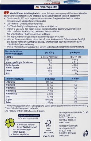 Mivolis Manner Aktiv Komplex-Kapseln Комплексные витамины для мужчин, 30 шт.