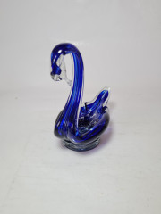 Подставка &quot;Лебедь&quot; ECHT в бело-синих тонах, выдувное стекло, ручная работа, 16 x 16 см, Германия, 1960-70гг.